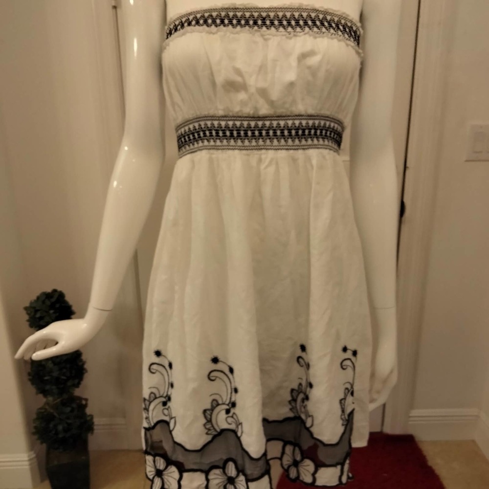 Embroidered -lace cotton strapless summer dress L